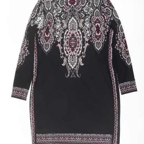 Wasllis Womens Black Paisley Polyester Shift Size M Boat Neck Pullover