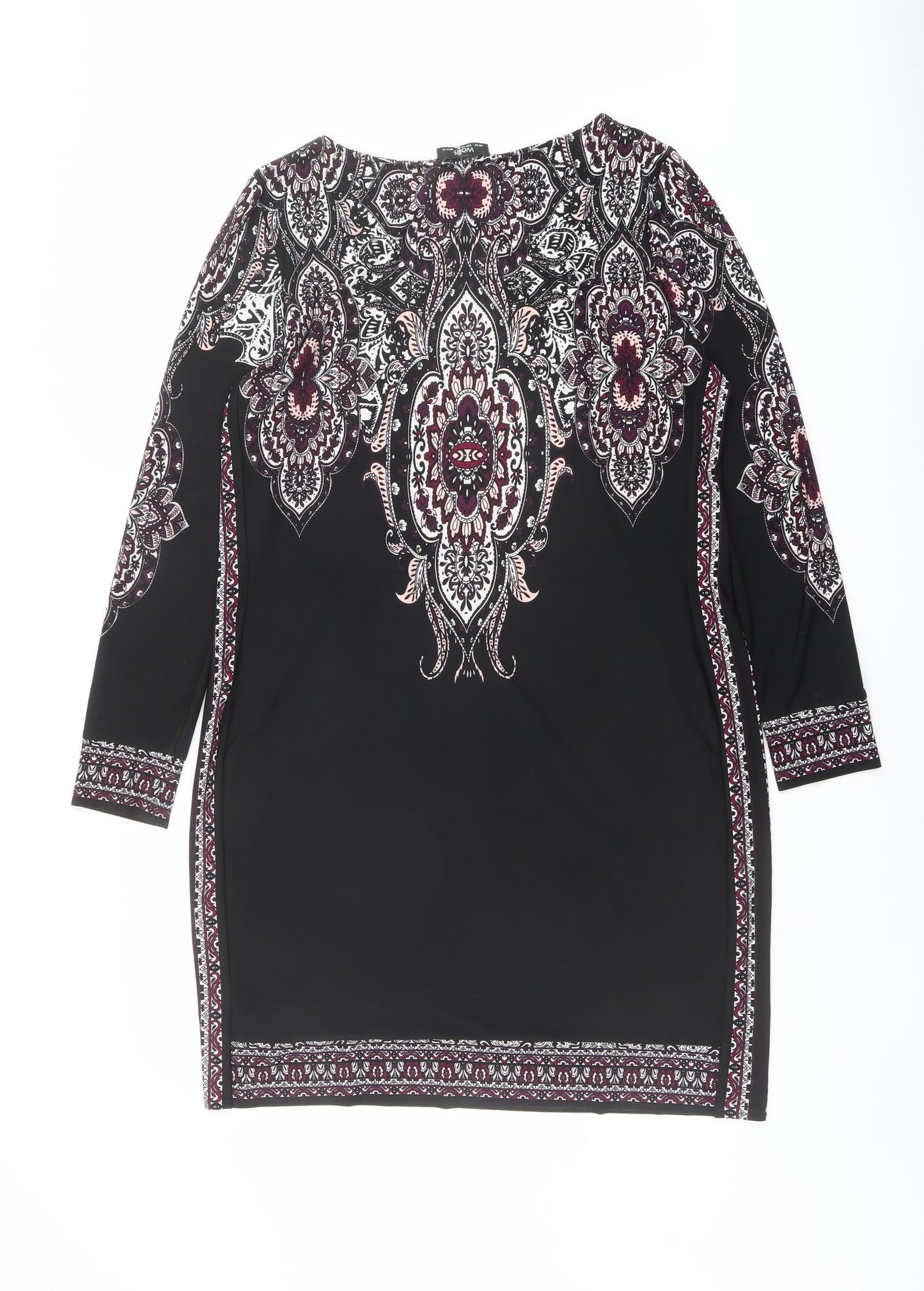 Wasllis Womens Black Paisley Polyester Shift Size M Boat Neck Pullover