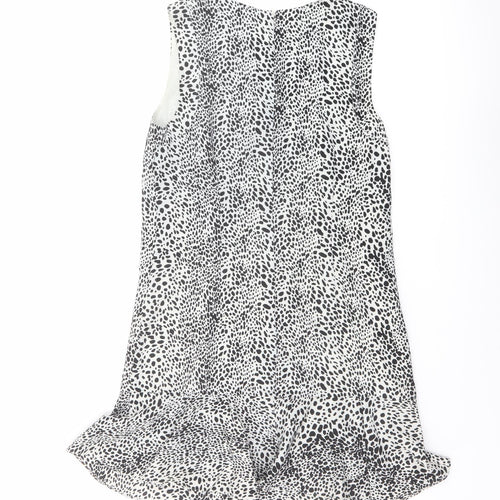 Oasis Womens Black Geometric Polyester A-Line Size 8 Round Neck Zip