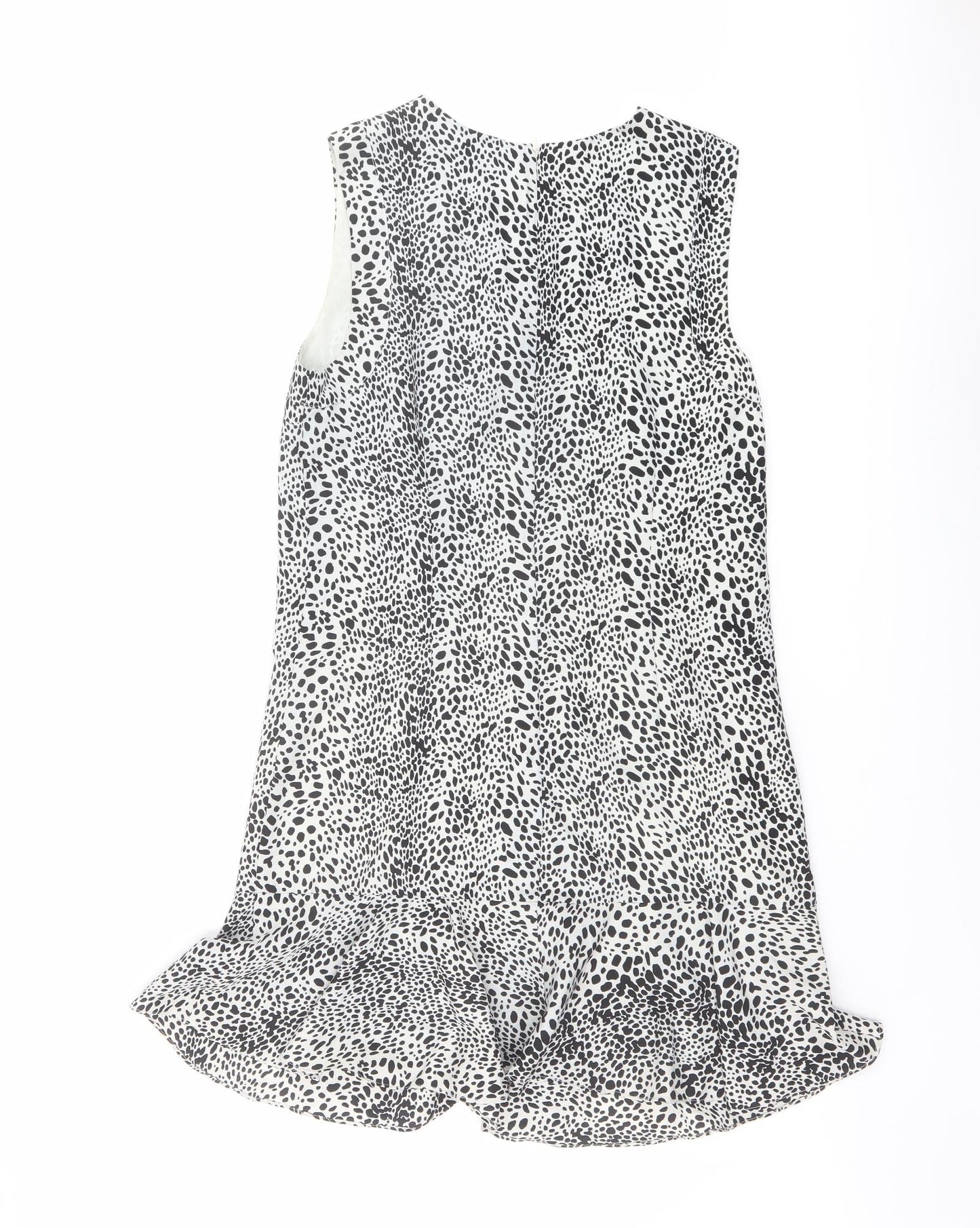 Oasis Womens Black Geometric Polyester A-Line Size 8 Round Neck Zip