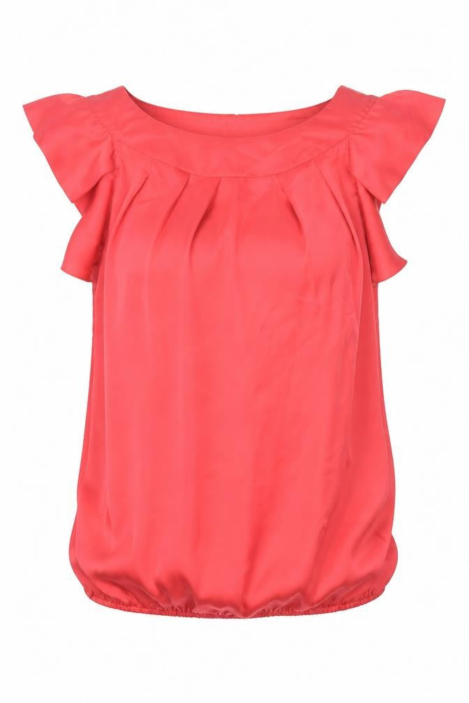 Front view of River Island women’s red polyester basic blouse, size UK 10, boat neck