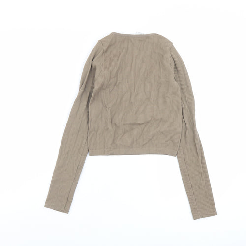 Stradivarius Womens Beige Nylon Cropped T-Shirt Size XS V-Neck