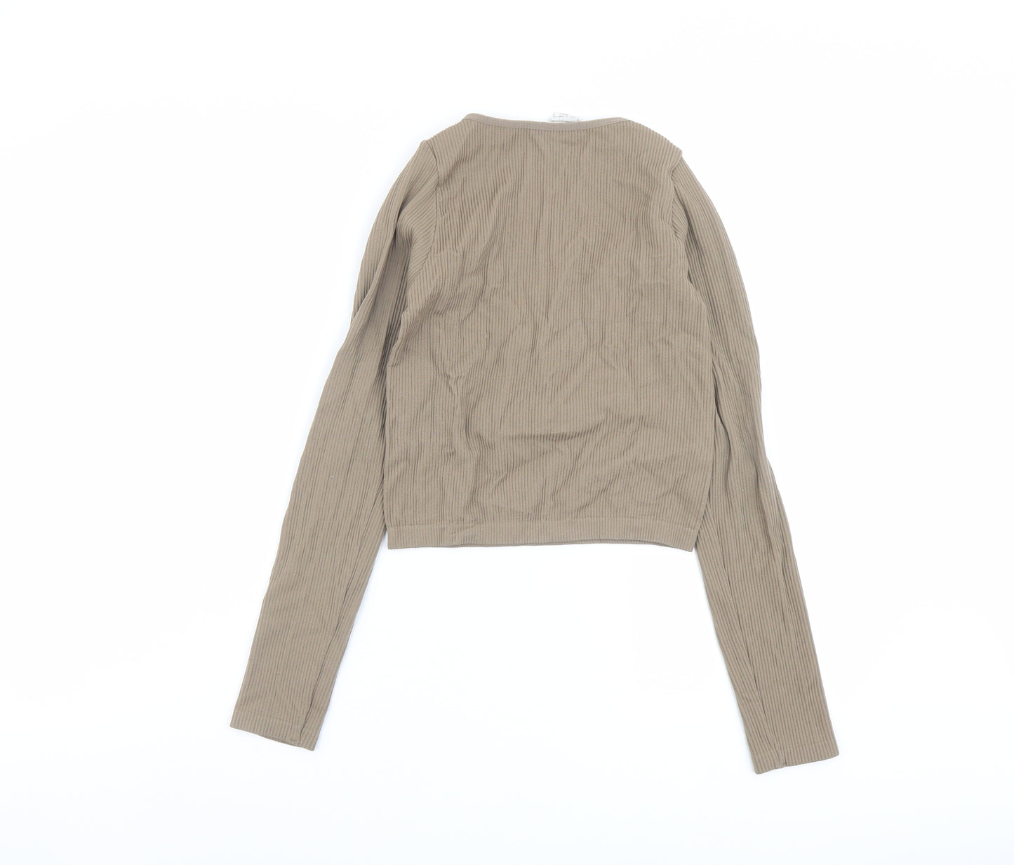 Stradivarius Womens Beige Nylon Cropped T-Shirt Size XS V-Neck