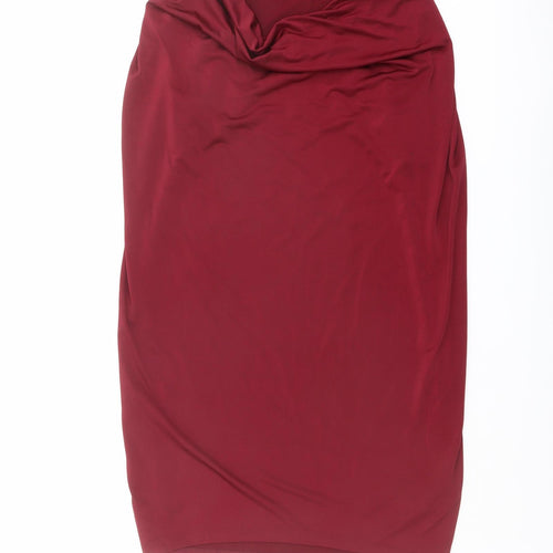 H&M Womens Red Polyester Mini Size S Cowl Neck Pullover
