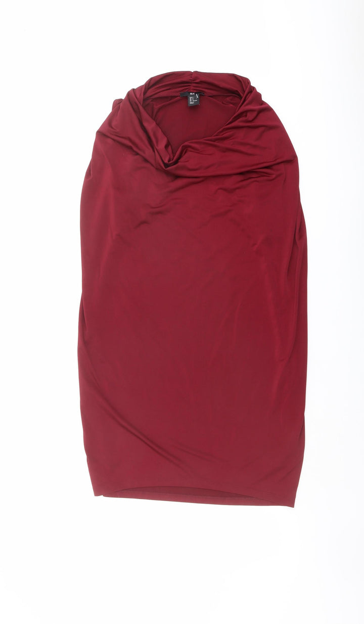 H&M Womens Red Polyester Mini Size S Cowl Neck Pullover