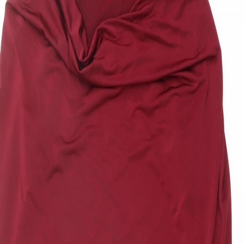 H&M Womens Red Polyester Mini Size S Cowl Neck Pullover