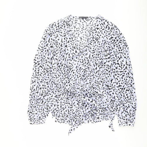 Marks and Spencer Womens Purple Animal Print Viscose Basic Blouse Size 16 V-Neck - Leopard Print
