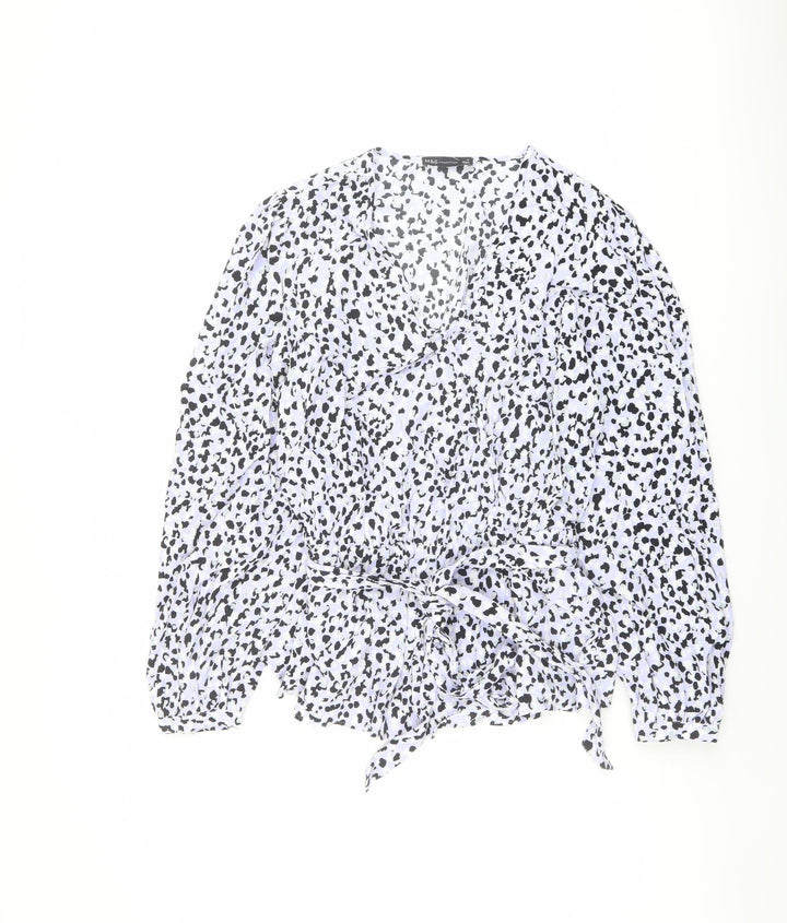 Marks and Spencer Womens Purple Animal Print Viscose Basic Blouse Size 16 V-Neck - Leopard Print