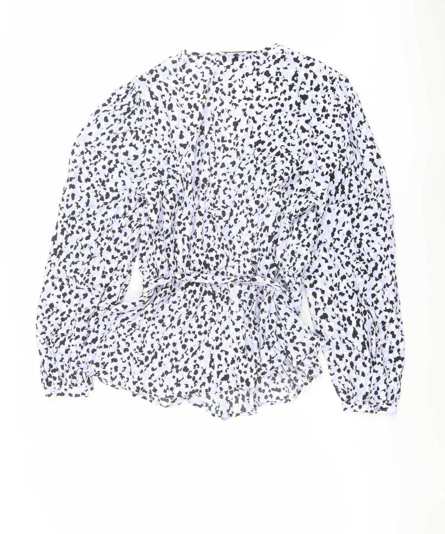 Marks and Spencer Womens Purple Animal Print Viscose Basic Blouse Size 16 V-Neck - Leopard Print