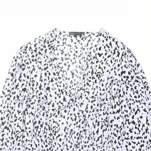 Marks and Spencer Womens Purple Animal Print Viscose Basic Blouse Size 16 V-Neck - Leopard Print