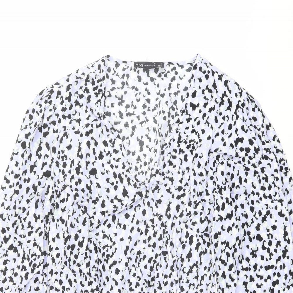 Marks and Spencer Womens Purple Animal Print Viscose Basic Blouse Size 16 V-Neck - Leopard Print
