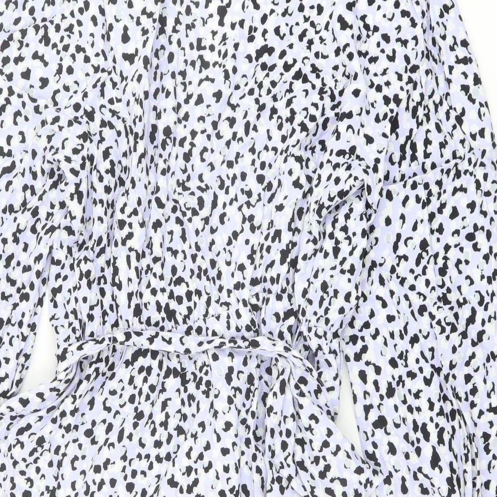 Marks and Spencer Womens Purple Animal Print Viscose Basic Blouse Size 16 V-Neck - Leopard Print