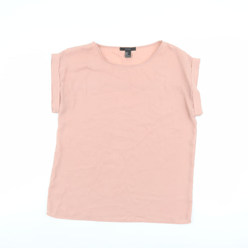 FOREVER 21 Womens Pink Polyester Basic T-Shirt Size S Round Neck