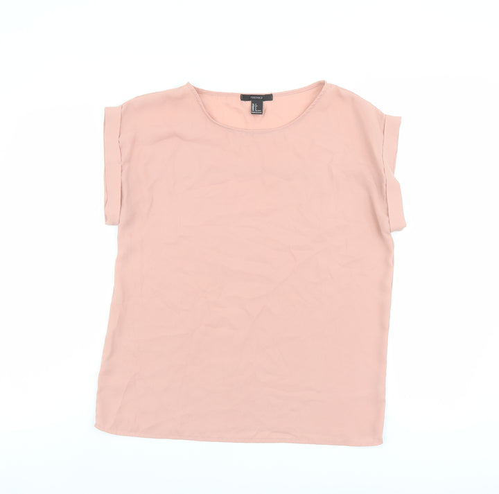 FOREVER 21 Womens Pink Polyester Basic T-Shirt Size S Round Neck