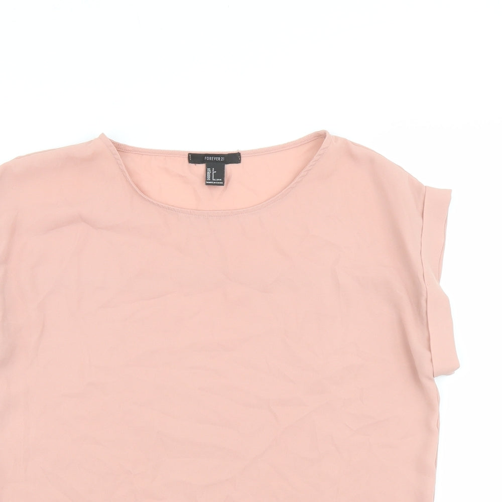 FOREVER 21 Womens Pink Polyester Basic T-Shirt Size S Round Neck