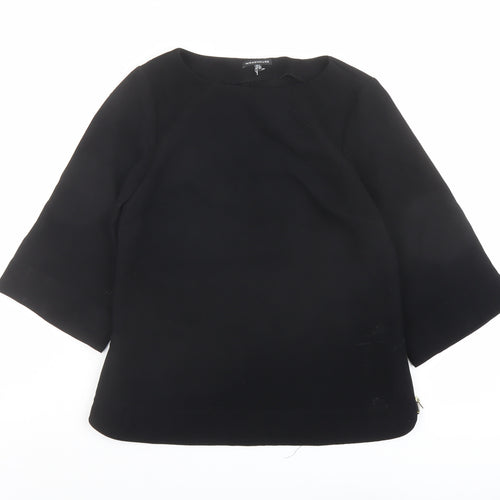 Warehouse Womens Black Polyester Basic Blouse Size 8 Round Neck