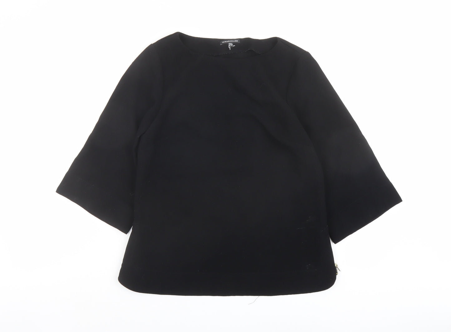 Warehouse Womens Black Polyester Basic Blouse Size 8 Round Neck