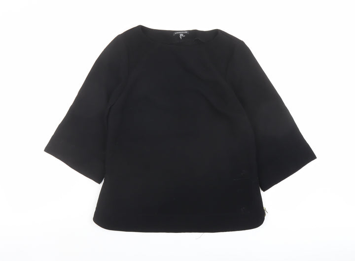 Warehouse Womens Black Polyester Basic Blouse Size 8 Round Neck