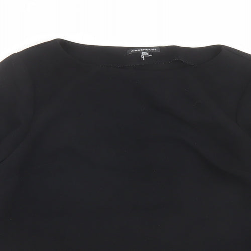 Warehouse Womens Black Polyester Basic Blouse Size 8 Round Neck