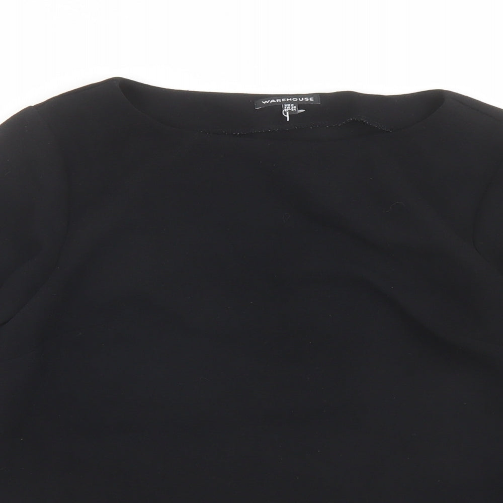Warehouse Womens Black Polyester Basic Blouse Size 8 Round Neck