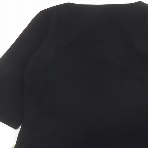 Warehouse Womens Black Polyester Basic Blouse Size 8 Round Neck