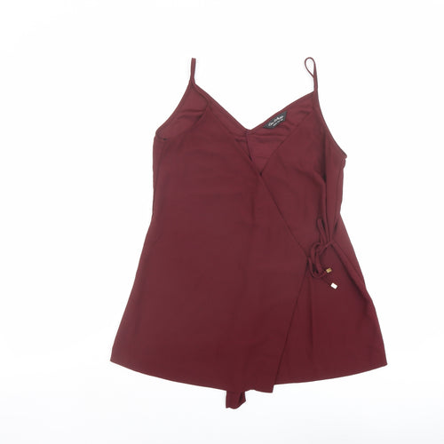 Miss Selfridge Womens Red Polyester Wrap Tank Size 10 V-Neck