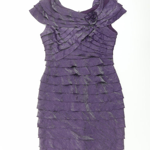 London Times Womens Purple Viscose Shift Size 12 Round Neck Zip