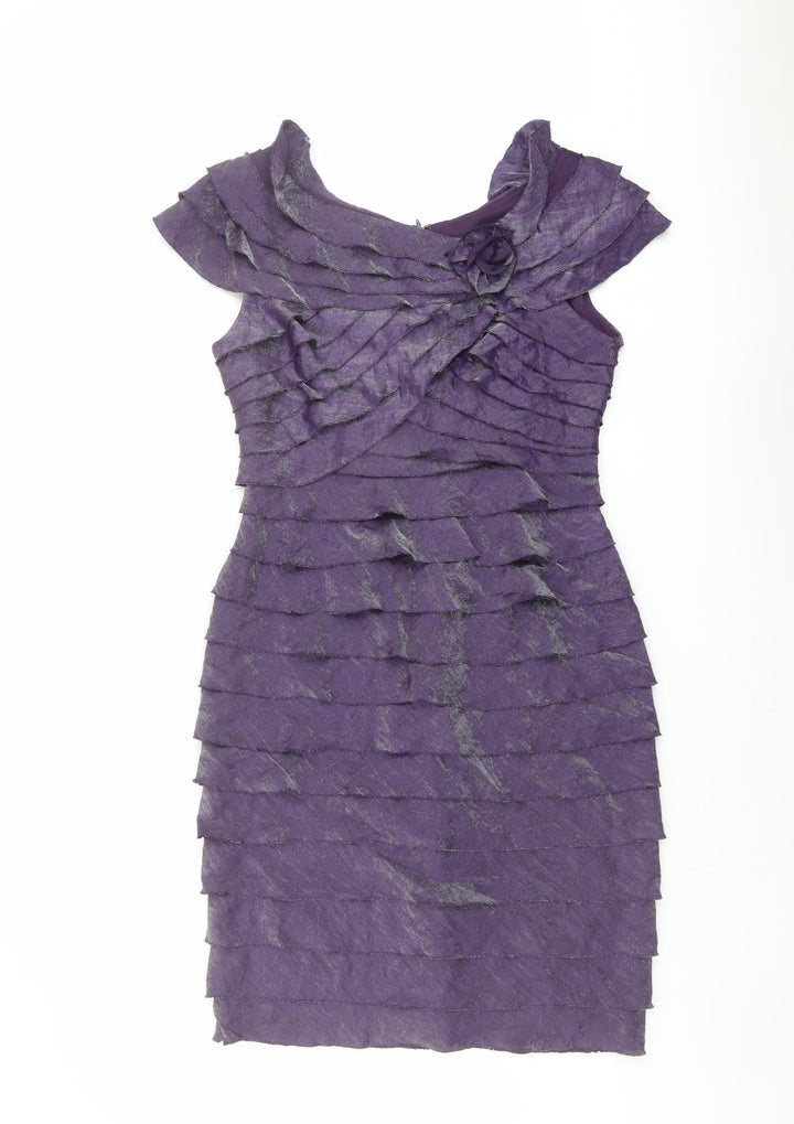 London Times Womens Purple Viscose Shift Size 12 Round Neck Zip