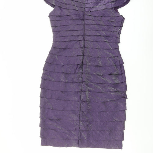 London Times Womens Purple Viscose Shift Size 12 Round Neck Zip