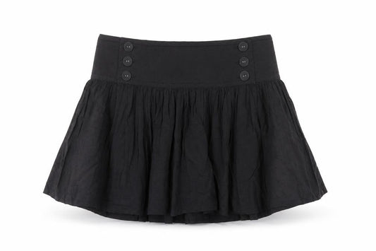 Front view of Emily and Fin women’s black cotton skater skirt, size L, button