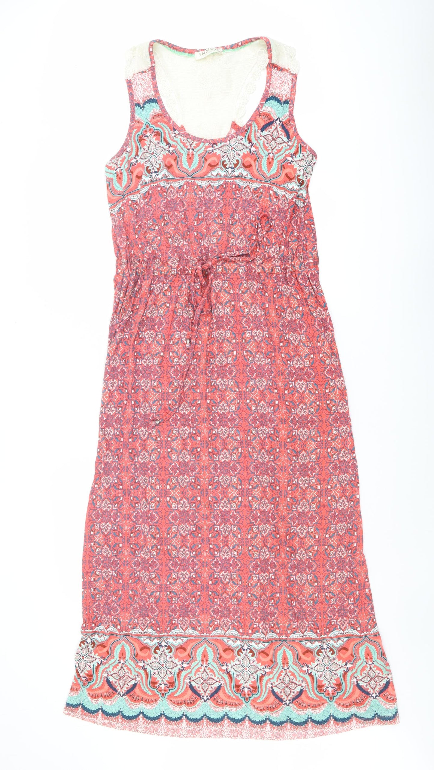 Indigo Womens Multicoloured Geometric Viscose Tank Dress Size 14 Round Neck Pullover