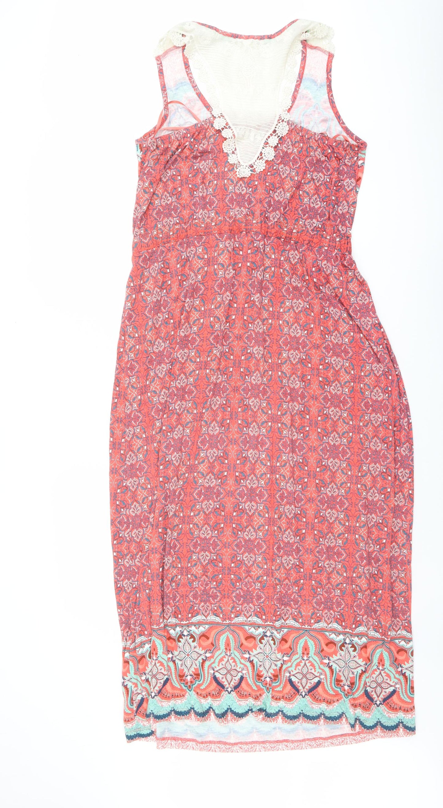 Indigo Womens Multicoloured Geometric Viscose Tank Dress Size 14 Round Neck Pullover