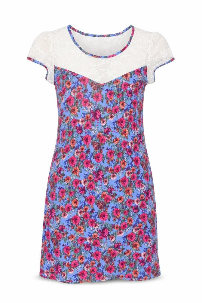 Front view of Dunnes women’s multicoloured floral cotton a-line, size UK 18, round neck pullover