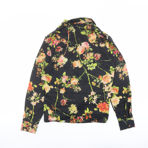 Unique 21 Womens Black Floral Polyester Wrap Blouse Size 6 Collared