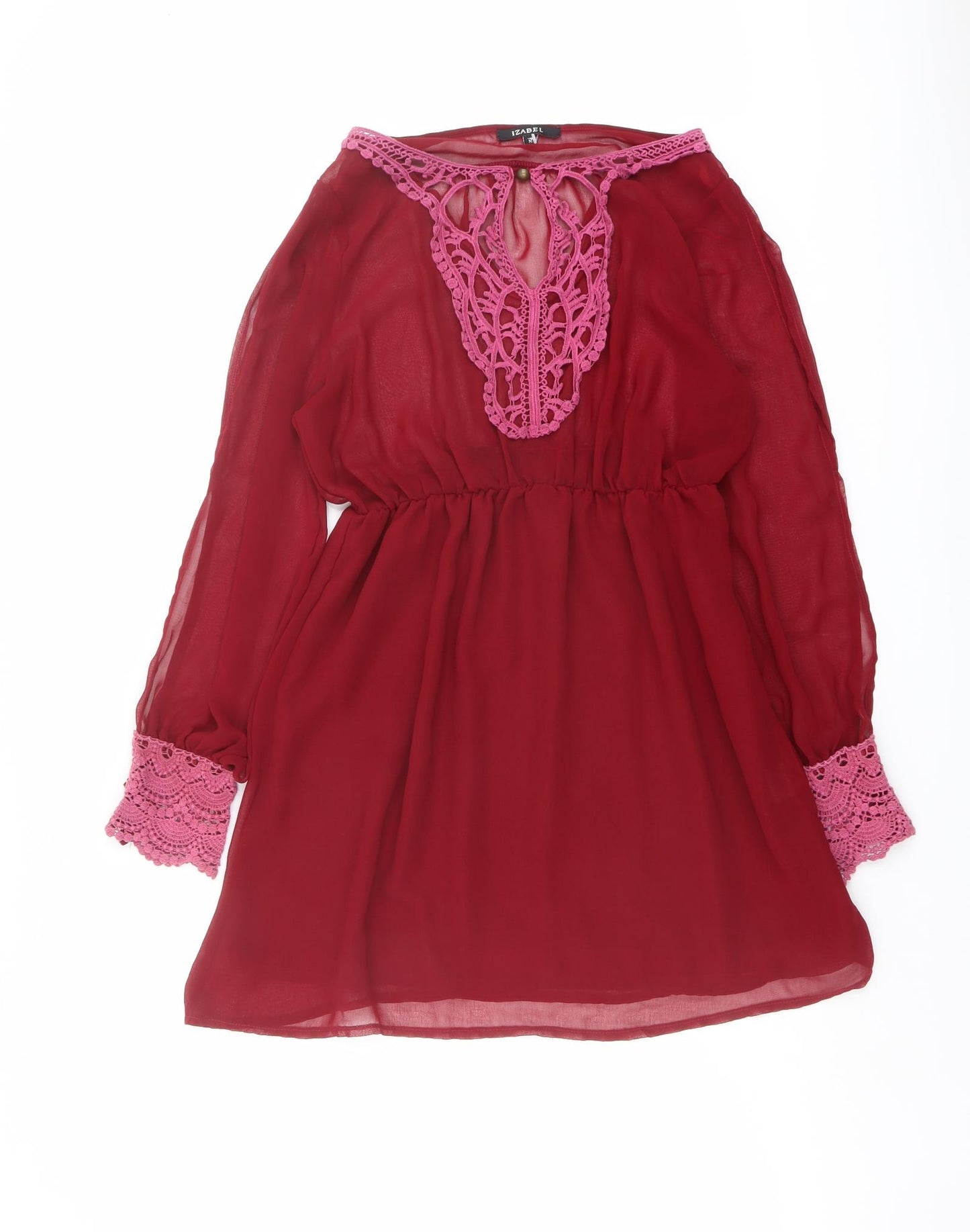 Izabel Womens Red Polyester A-Line Size M Round Neck Pullover