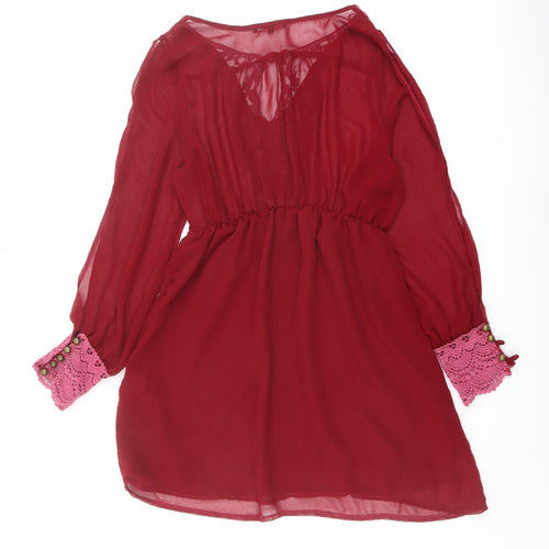 Izabel Womens Red Polyester A-Line Size M Round Neck Pullover