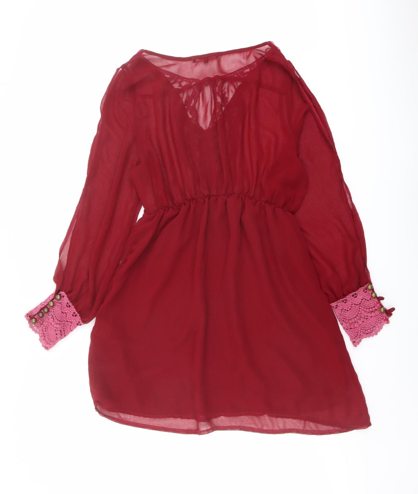 Izabel Womens Red Polyester A-Line Size M Round Neck Pullover
