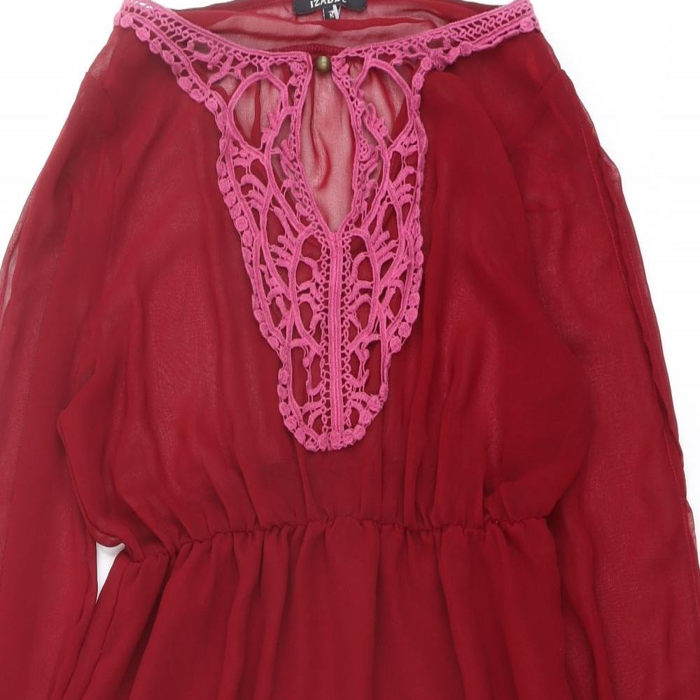 Izabel Womens Red Polyester A-Line Size M Round Neck Pullover