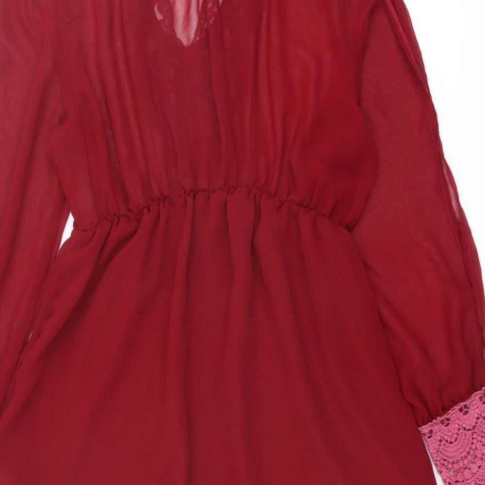 Izabel Womens Red Polyester A-Line Size M Round Neck Pullover