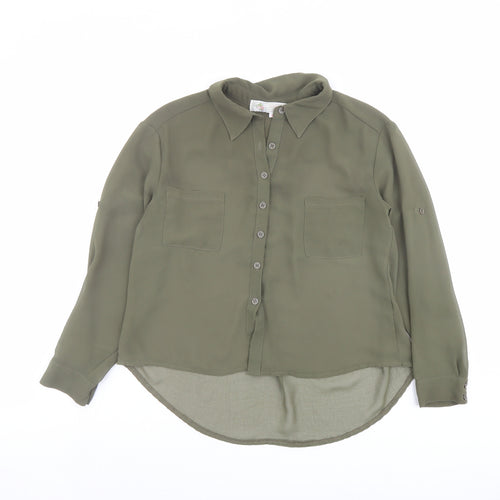 Cameo Rose Womens Green Polyester Basic Button-Up Size 8 Collared