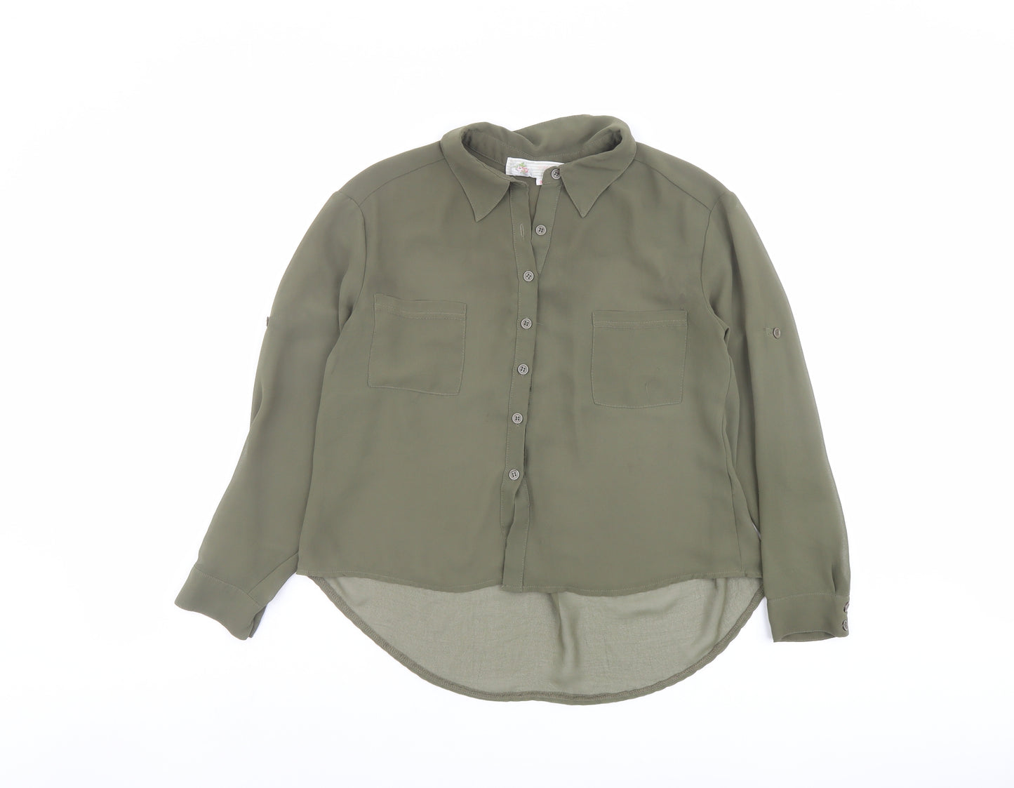 Cameo Rose Womens Green Polyester Basic Button-Up Size 8 Collared