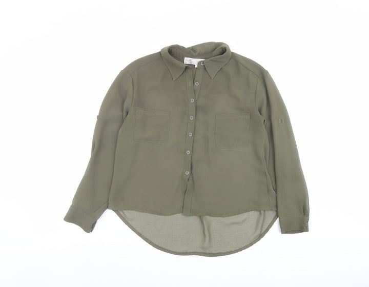 Cameo Rose Womens Green Polyester Basic Button-Up Size 8 Collared