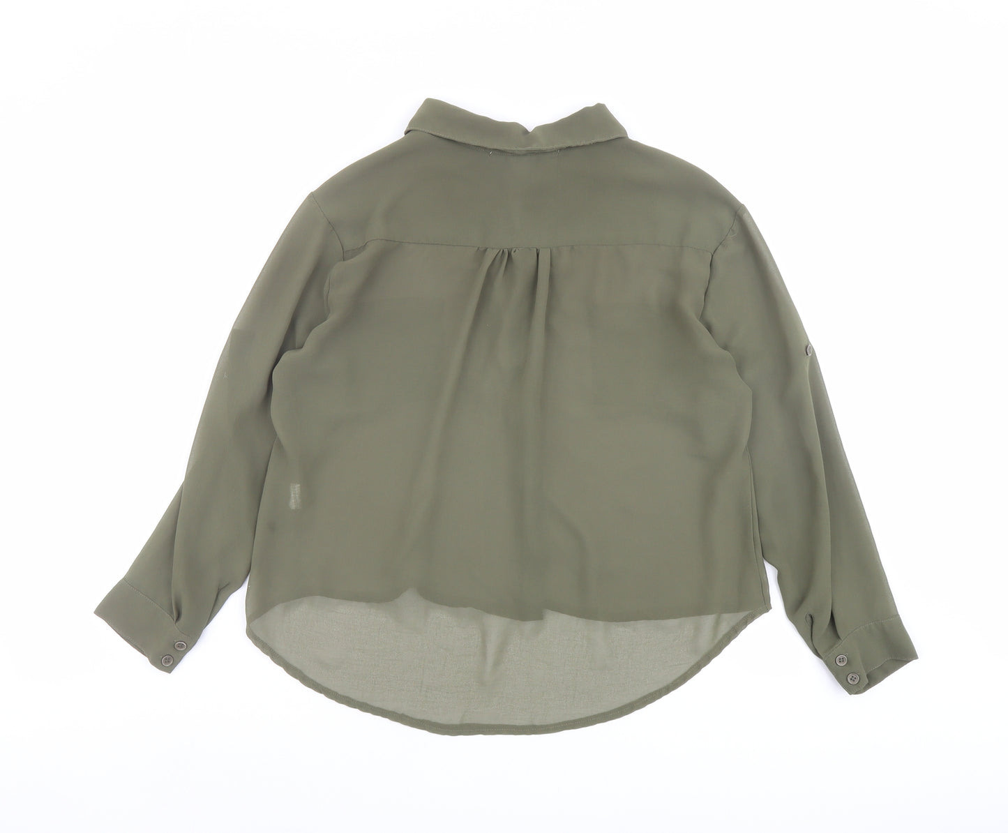 Cameo Rose Womens Green Polyester Basic Button-Up Size 8 Collared