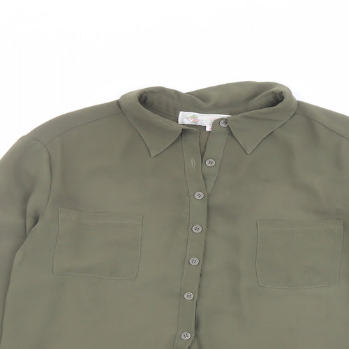 Cameo Rose Womens Green Polyester Basic Button-Up Size 8 Collared