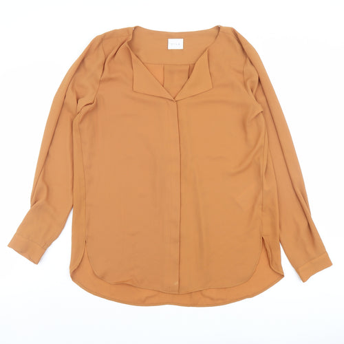 VILA Womens Brown Polyester Basic Button-Up Size L V-Neck