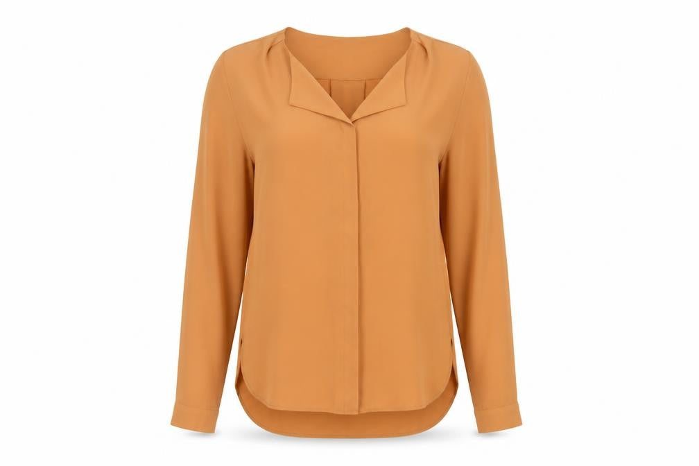 Front view of VILA women’s brown polyester basic button-up, size L, v-neck
