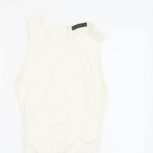 Zara Womens Ivory Polyester Basic Tank Size S Round Neck