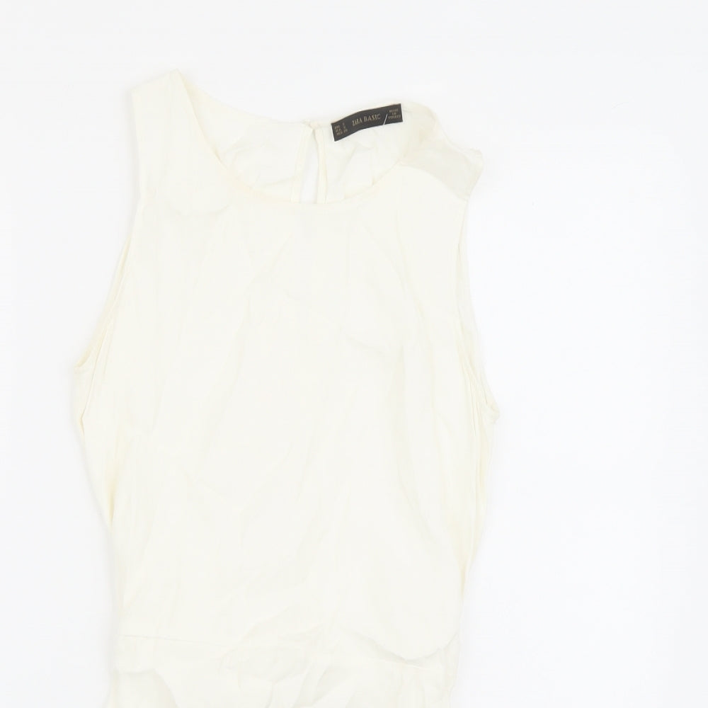 Zara Womens Ivory Polyester Basic Tank Size S Round Neck