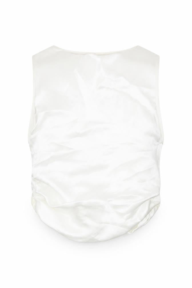 Front view of Zara women’s ivory polyester cropped tank, size L, square neck