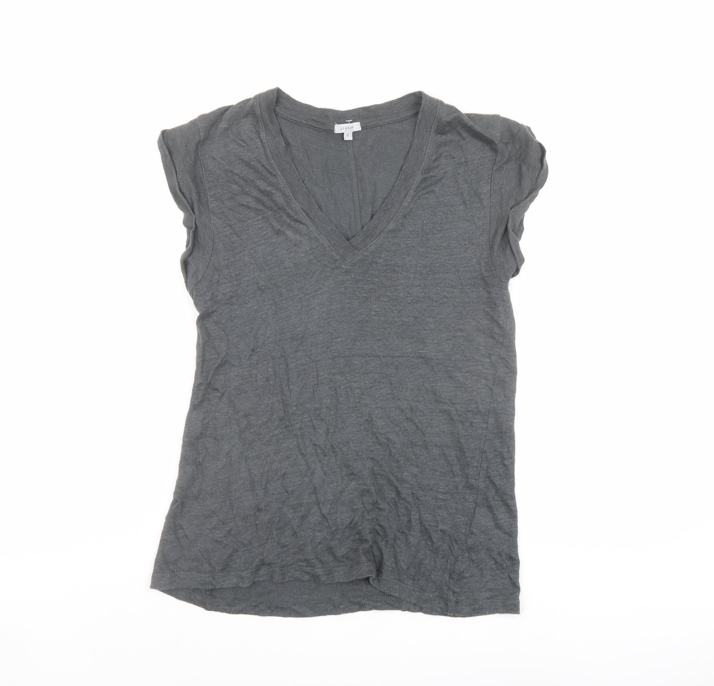 Jigsaw Womens Grey Linen Basic T-Shirt Size S V-Neck